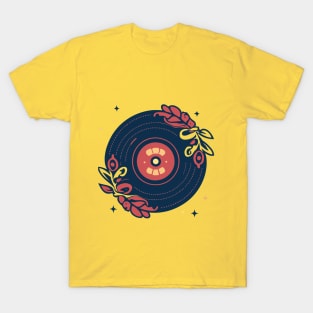 Vinyl LP Music Disk with Floral Design T-Shirt